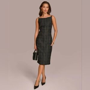 DONNA KARAN TEXTURED JACQUARD MIDI SLEEVELESS BLACK DRESS - WORK OFFICE DATE